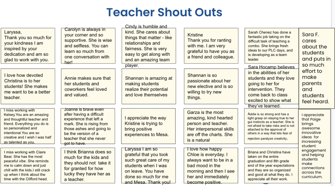 Teacher Shout Outs